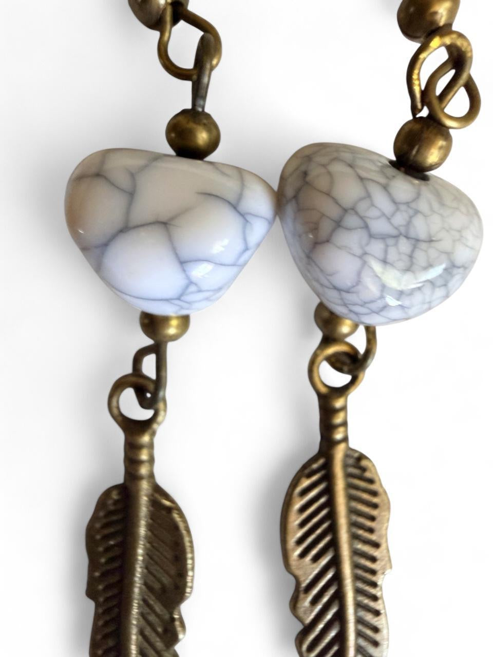 Harvest Souls – Heartstone & Bronze Feather Earrings