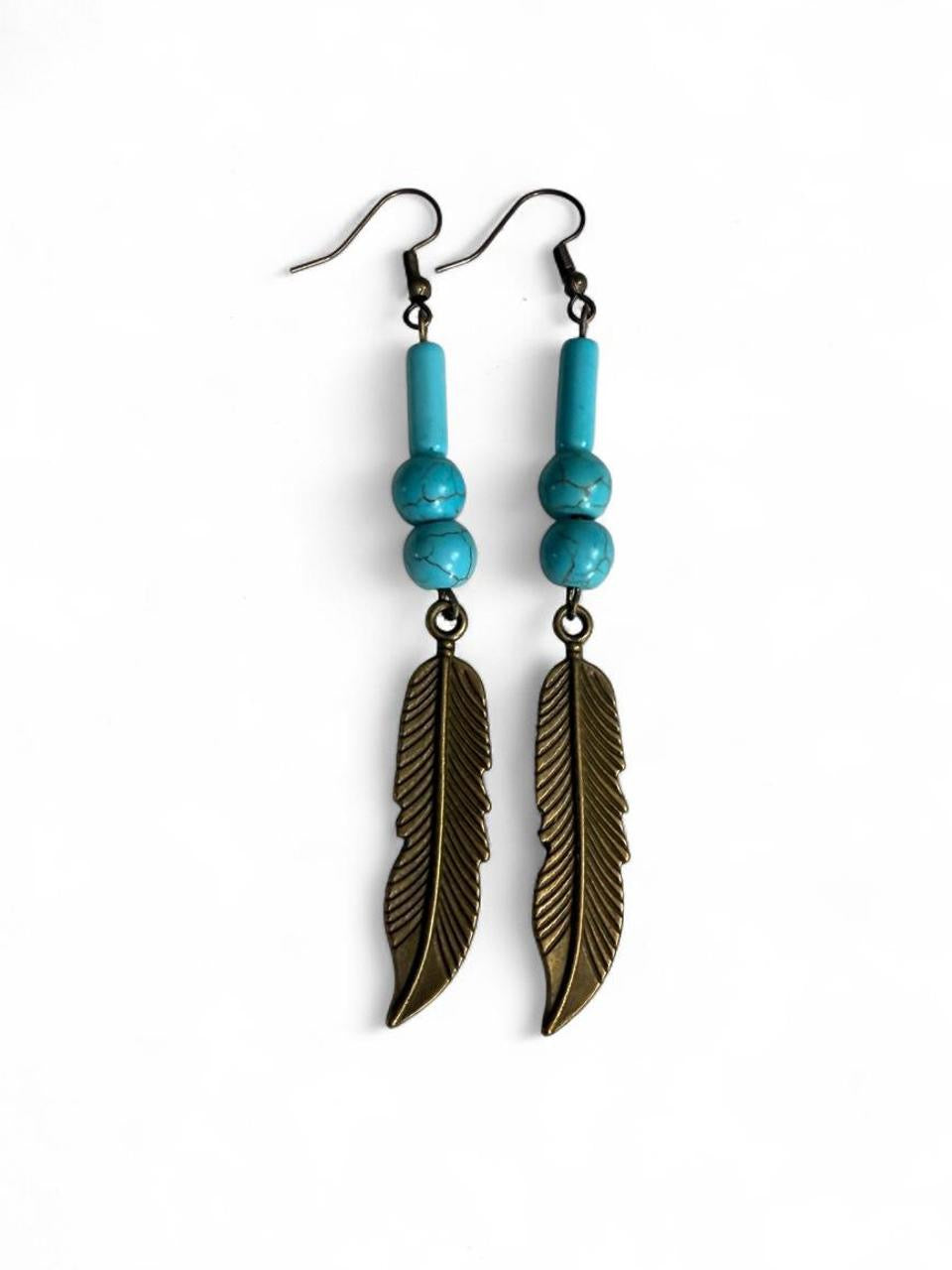 Harvest Souls Turquoise Feather Dangle Earrings