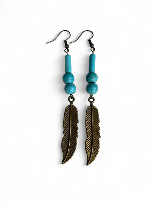 Harvest Souls Turquoise Feather Dangle Earrings
