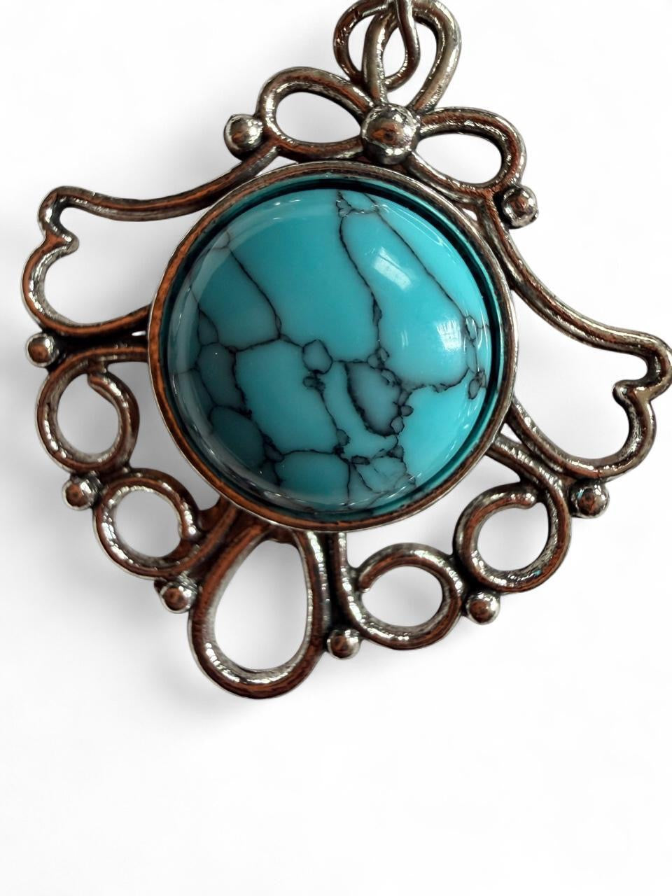 Boho Turquoise Filigree Statement Earrings | Handmade Silver-Tone Dangles
