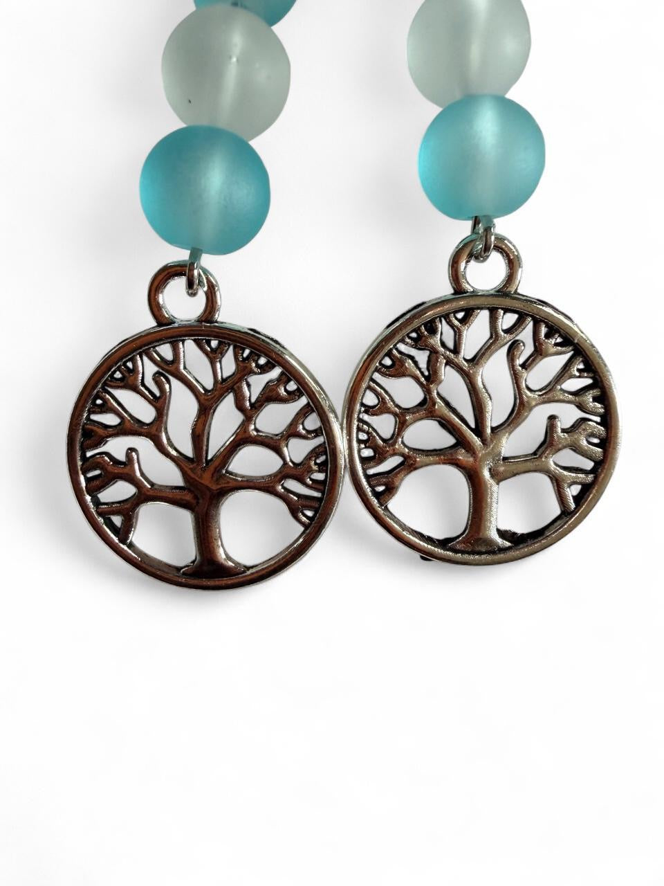 Tree of Life Sea Glass Dangle Earrings | Handmade Boho Jewelry