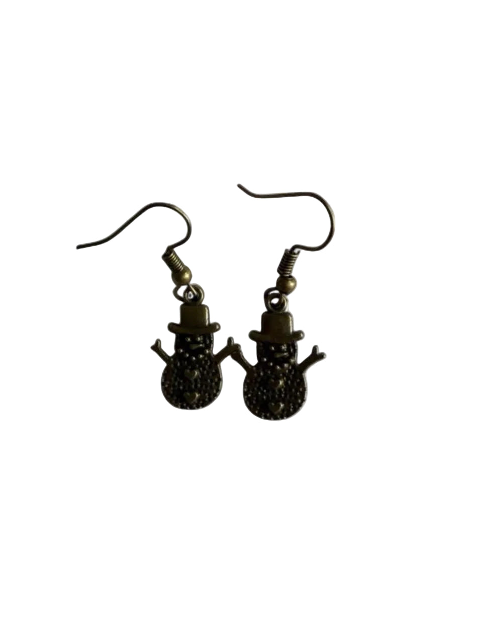Handmade Bronze Snowman Earrings – Cute Winter Holiday Jewelry