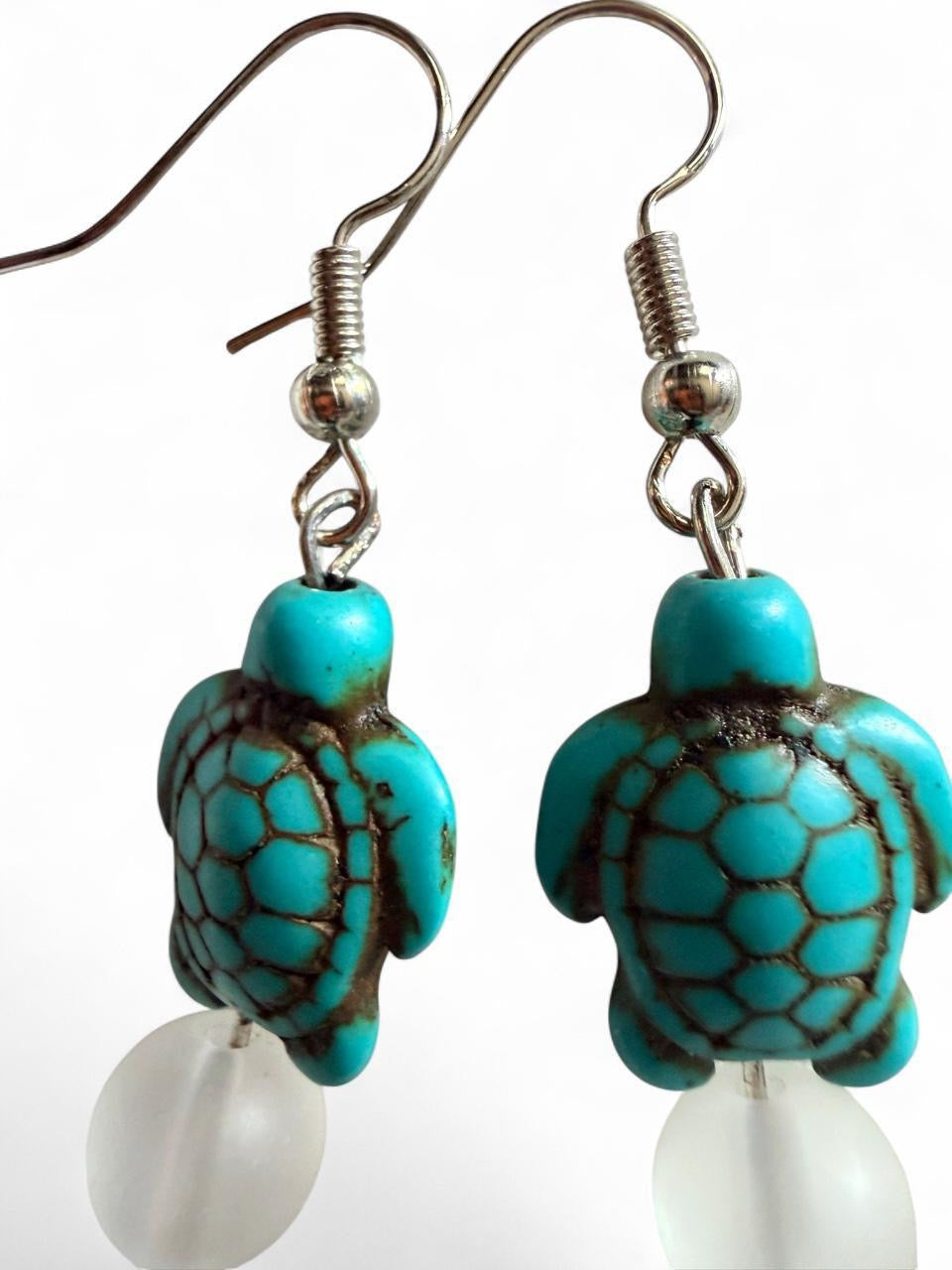 Handcrafted Turquoise Sea Turtle & Whale Tail Dangle Earrings