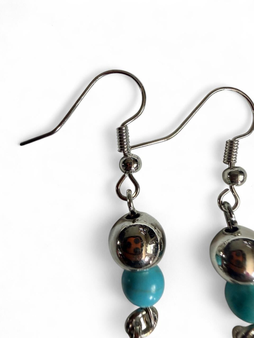 Harvest SOULS Turquoise Silver Feather Dangle Earrings