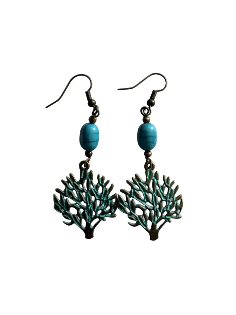 Tree of Life Turquoise Earrings | Verdigris Bronze Boho Jewelry