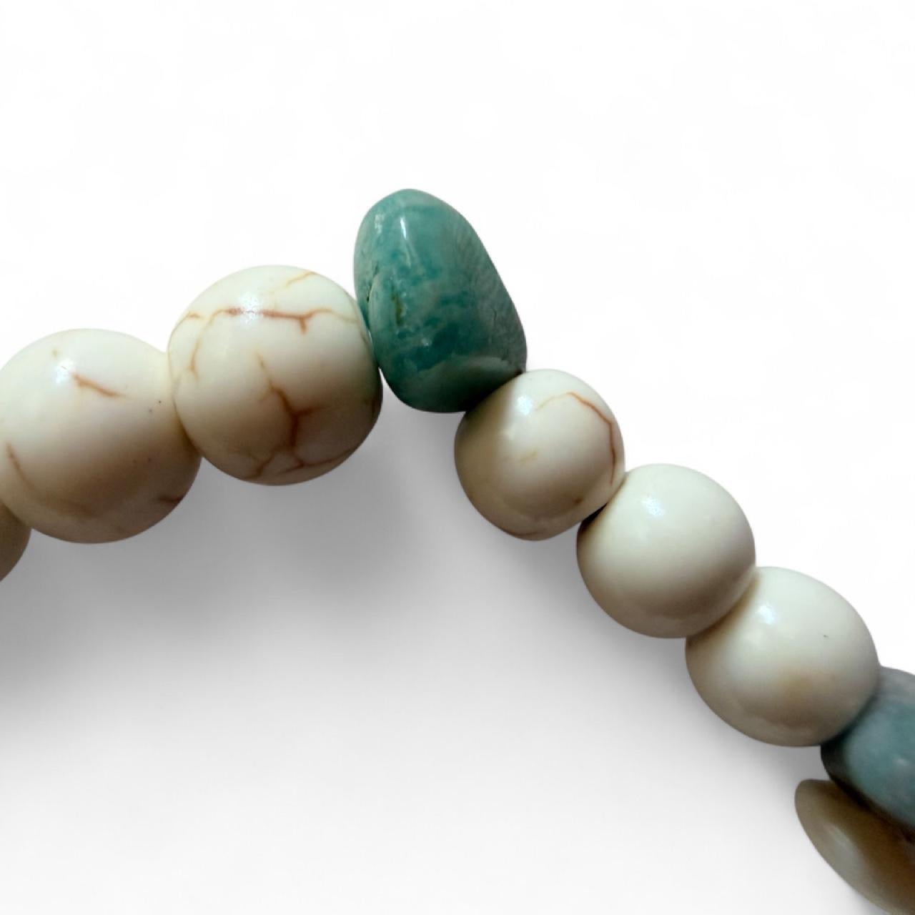 Handcrafted Cream Marbled Stone & Starfish Coastal Boho Stretch Bracelet