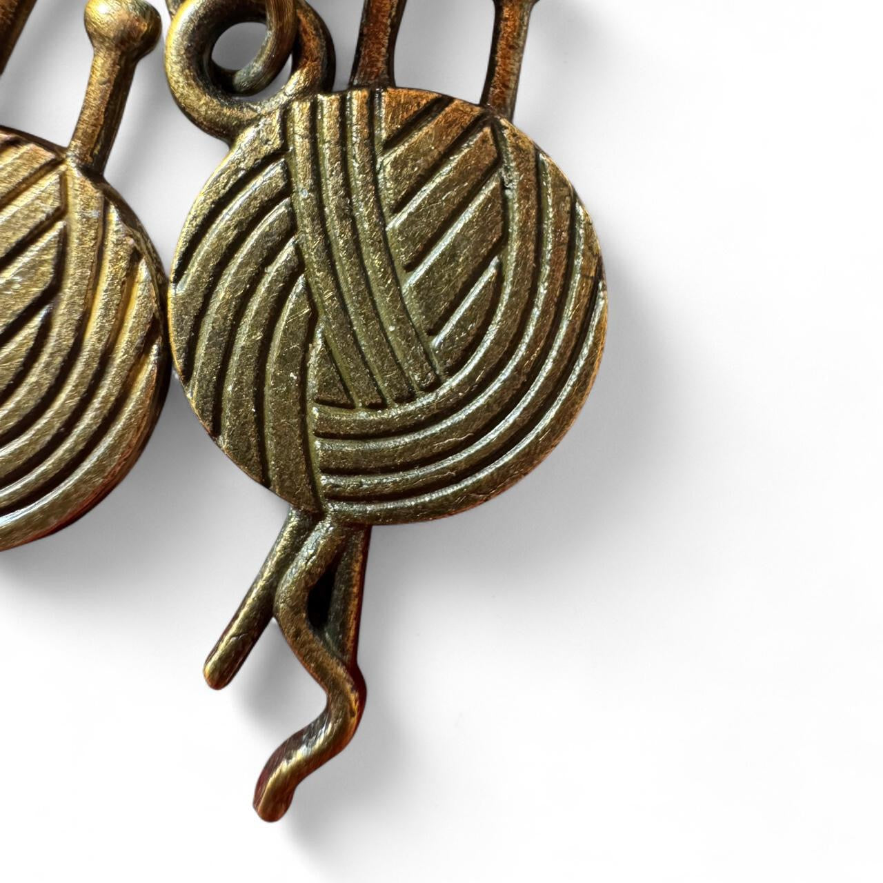 Handmade Yarn Ball Knitting Earrings – Turquoise Bead & Antique Bronze Charm