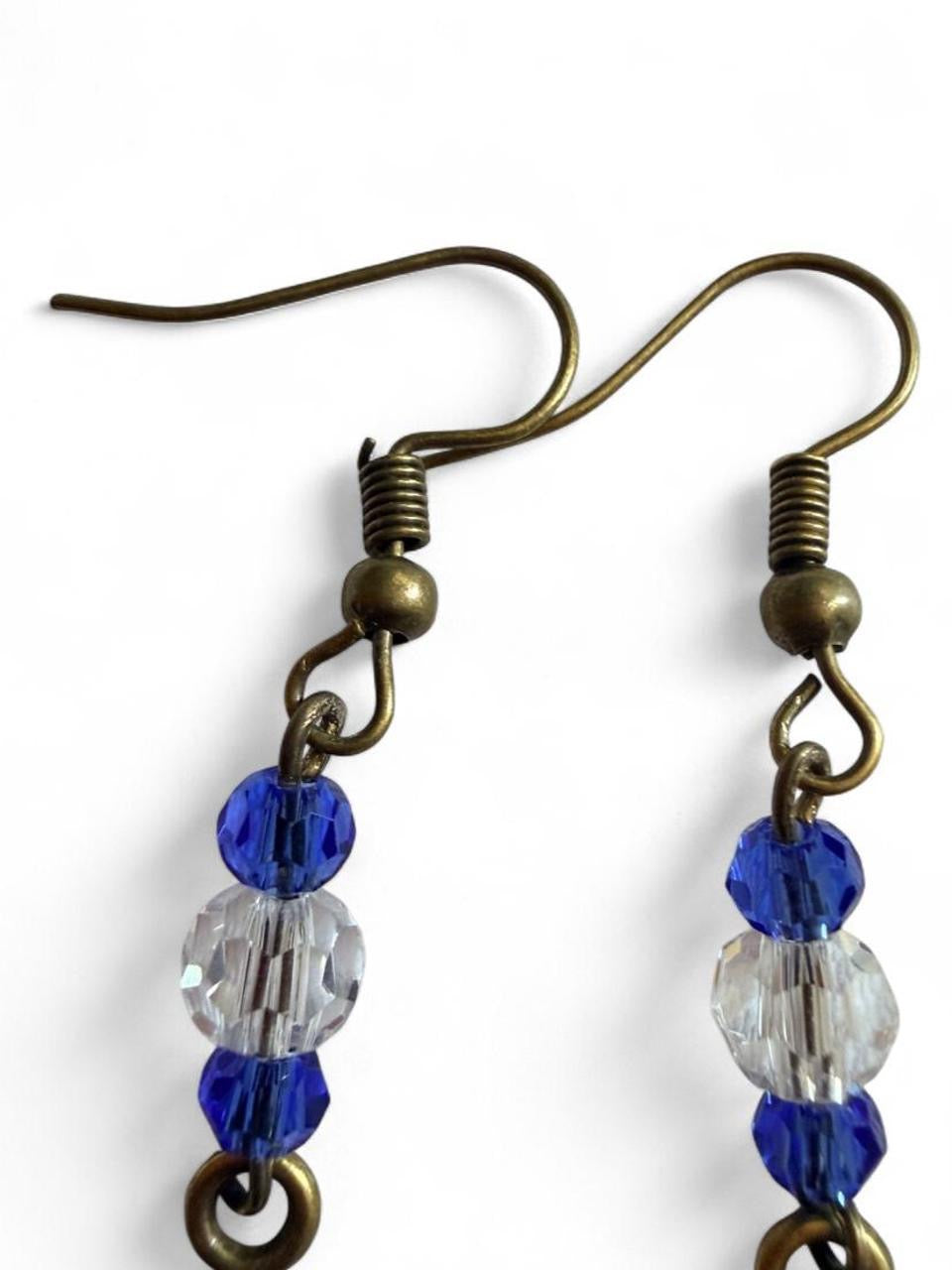 End of Summer Americana Bronze Ship Wheel Earrings - Royal Blue Nautical Dangle
