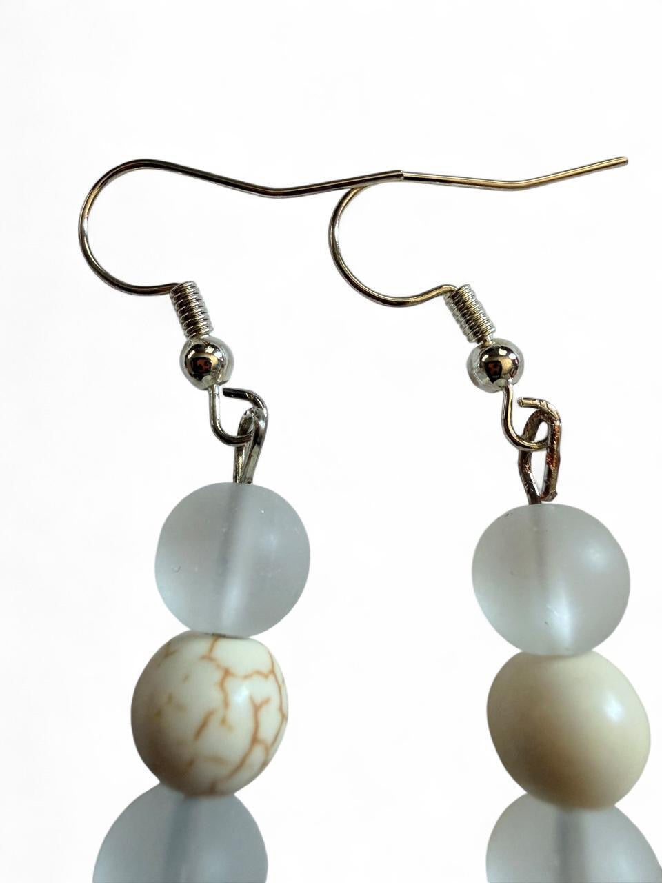 Handcrafted Frosted Sea Glass Style & Marbled Stone Starfish Dangle Earrings