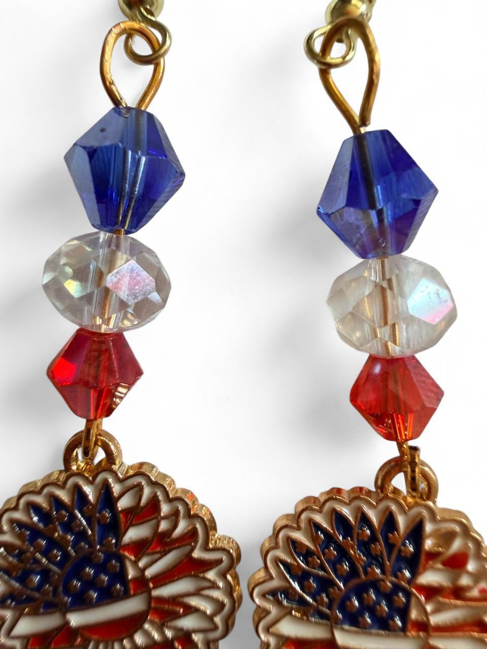 End of Summer Americana Sunflower Earrings - American Flag Flower Dangle