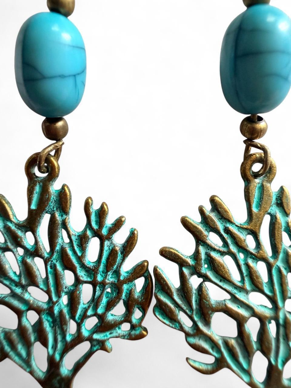 Tree of Life Turquoise Earrings | Verdigris Bronze Boho Jewelry