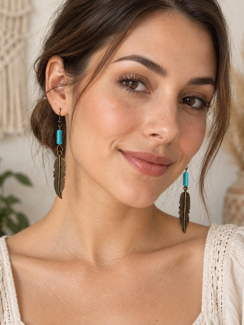 Harvest Souls Turquoise Feather Earrings