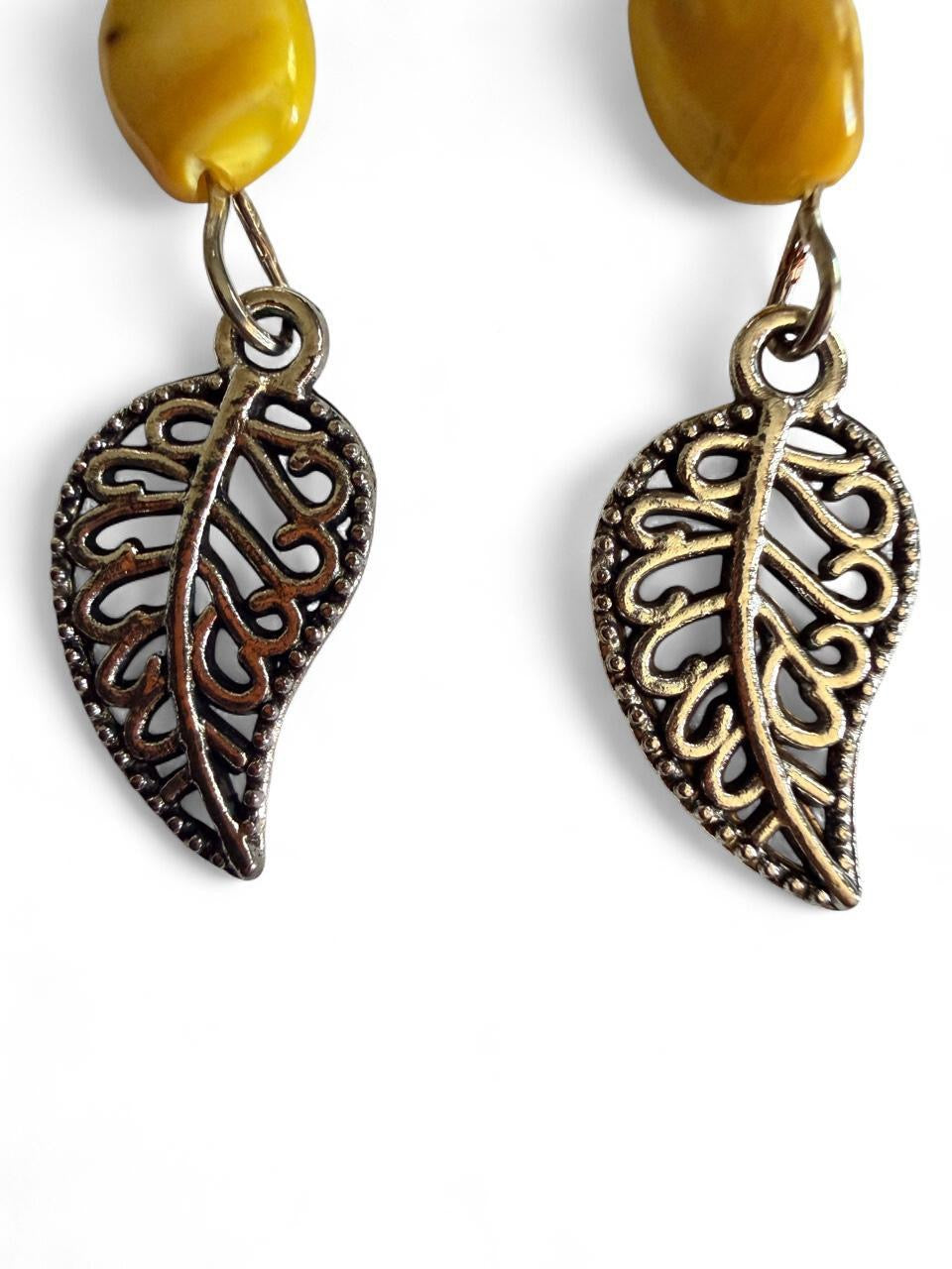 Harvest Leaf Dangle Earrings | Green & Gold Fall Leaf Earrings | The Harvest Souls Collection
