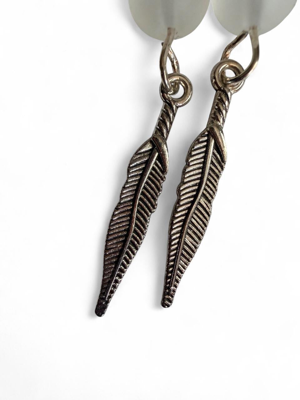 Harvest SOULS Frosted Moonstone Feather Dangle Earrings