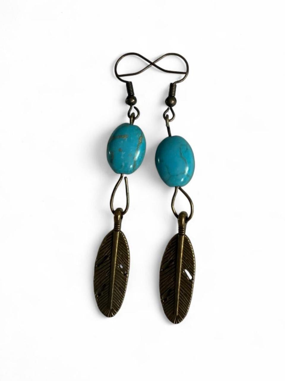 Harvest Souls Turquoise Oval Feather Earrings