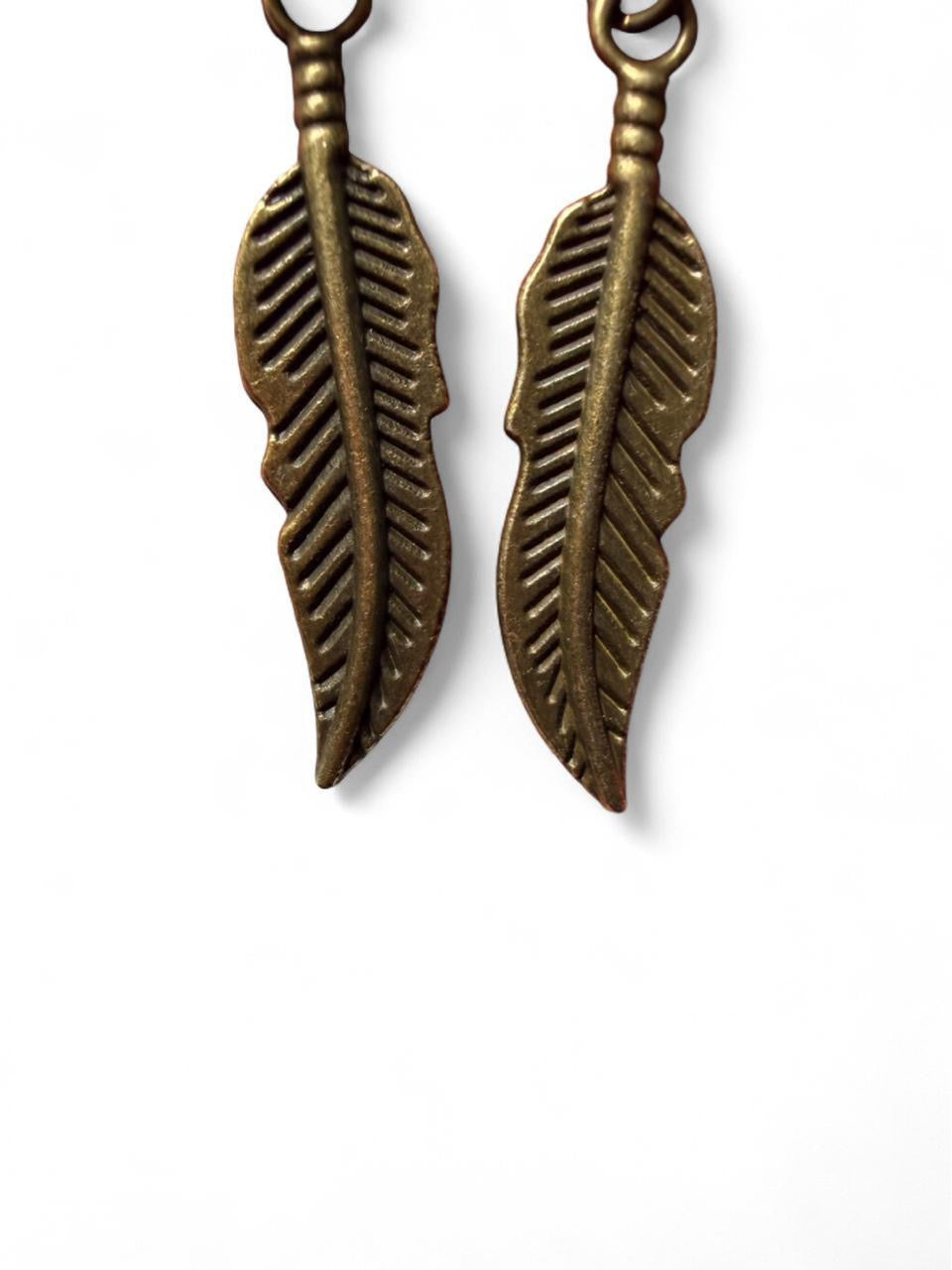 Handmade Feather Earrings – Crackle Bead & Antique Bronze