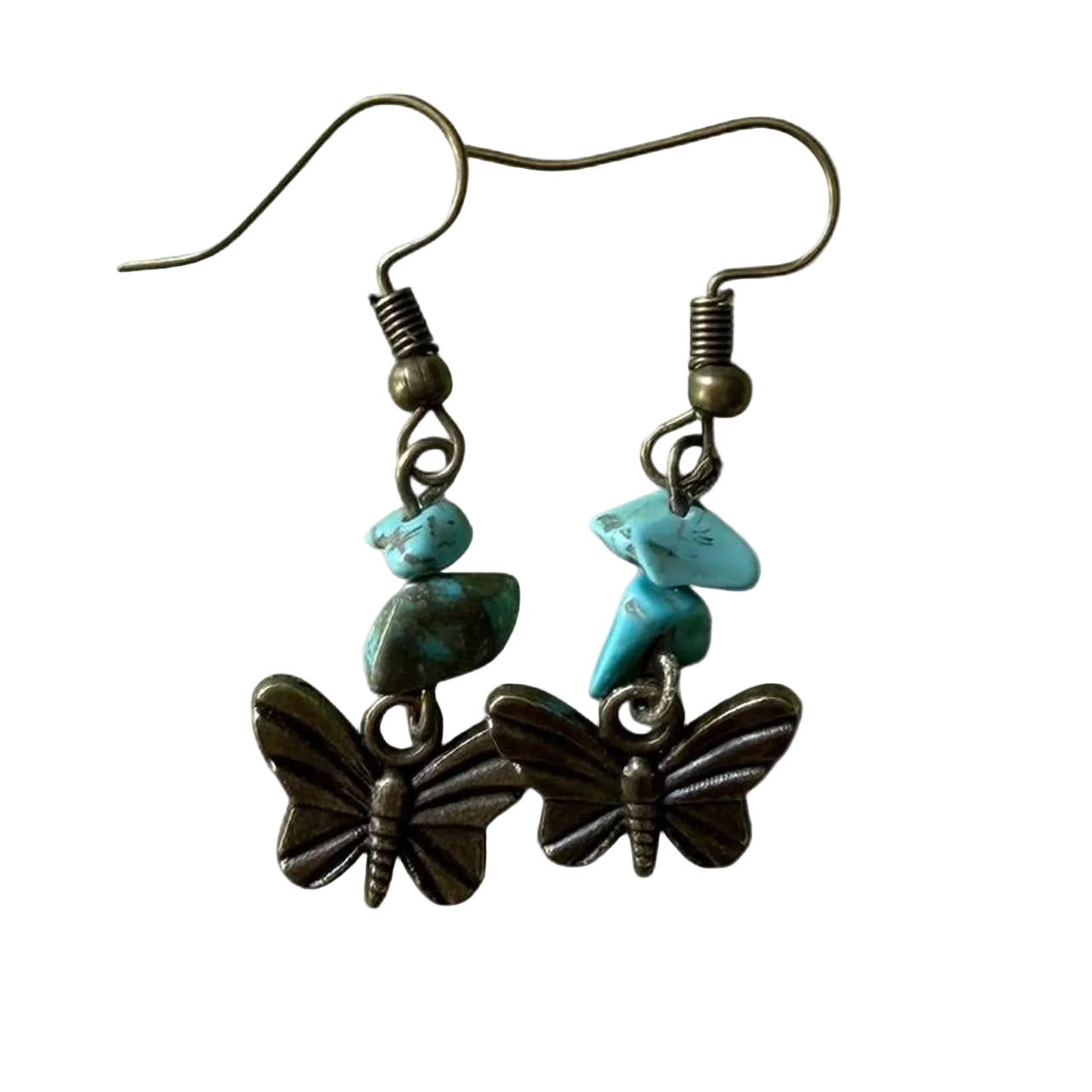 Handmade Turquoise Chip Butterfly Dangle Earrings | Boho Nature Inspired