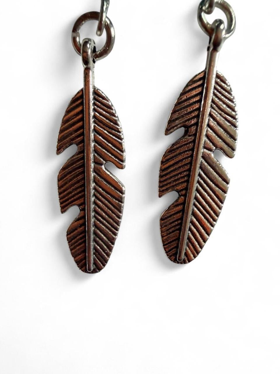 Silver Feather Turquoise Dangle Earrings - Boho Western - Handmade