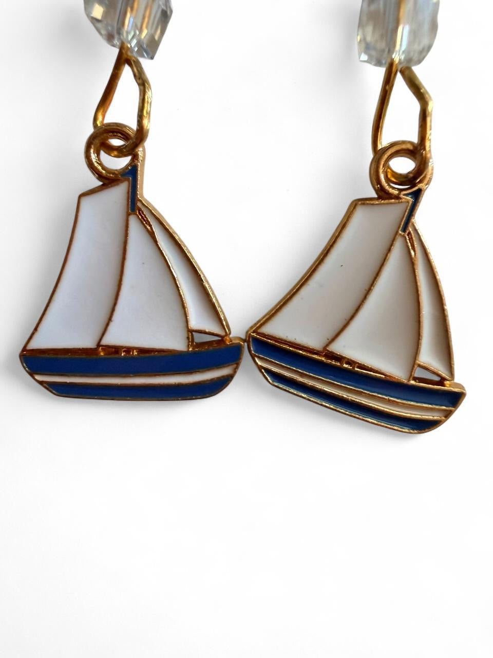 End of Summer Americana Sailboat Earrings - White and Blue Nautical Dangle