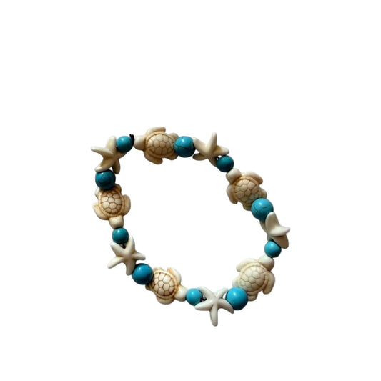 Handcrafted Turquoise Beaded Sea Turtle & Starfish Coastal Anklet