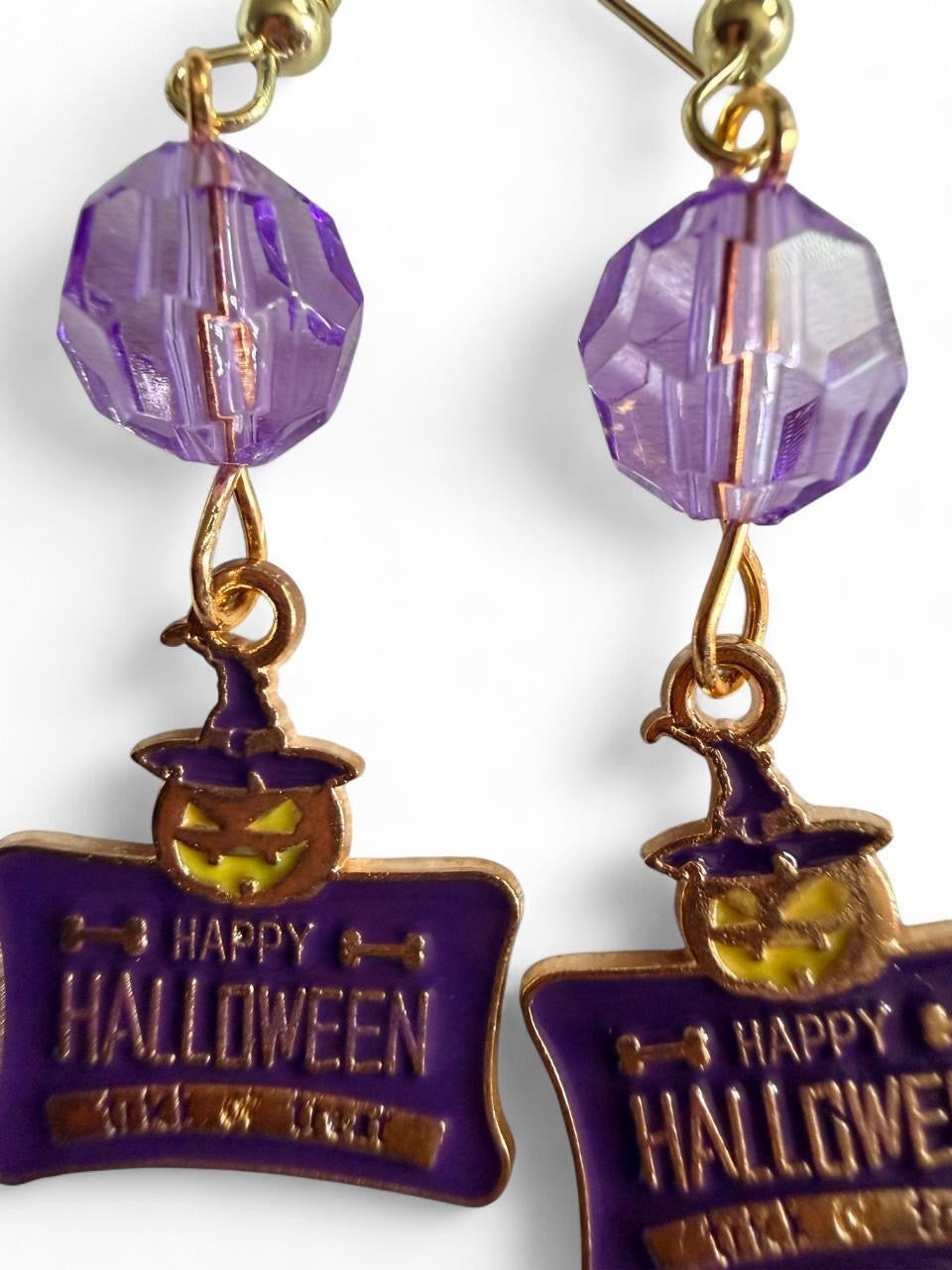 Boo-tiful Happy Halloween Sign Earrings | Purple Halloween Dangle Earrings | Trick or Treat Earrings | Boo-tiful Souls Collection