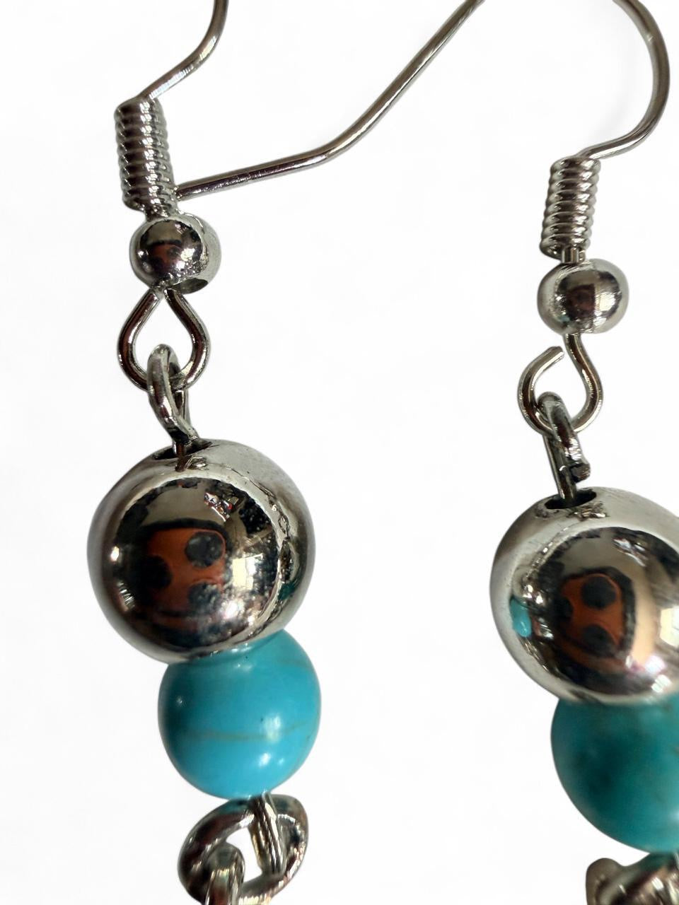 Harvest SOULS Turquoise Silver Feather Dangle Earrings