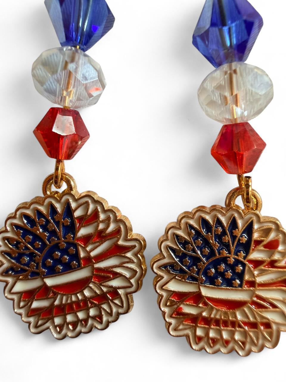 End of Summer Americana Sunflower Earrings - American Flag Flower Dangle