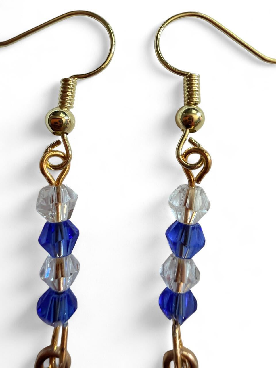 End of Summer Americana Ship Wheel Earrings - Blue and White Nautical Dangle