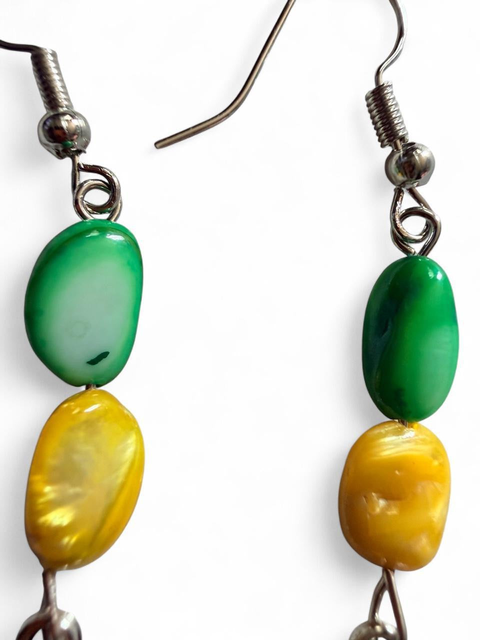 Green & Yellow Leaf Charm Earrings | Handmade Boho Dangle Earrings