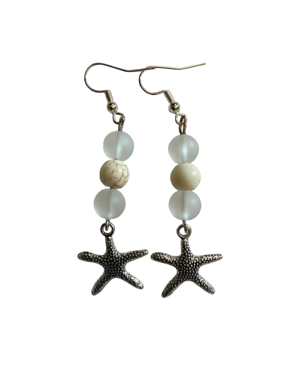 Handcrafted Frosted Sea Glass Style & Marbled Stone Starfish Dangle Earrings