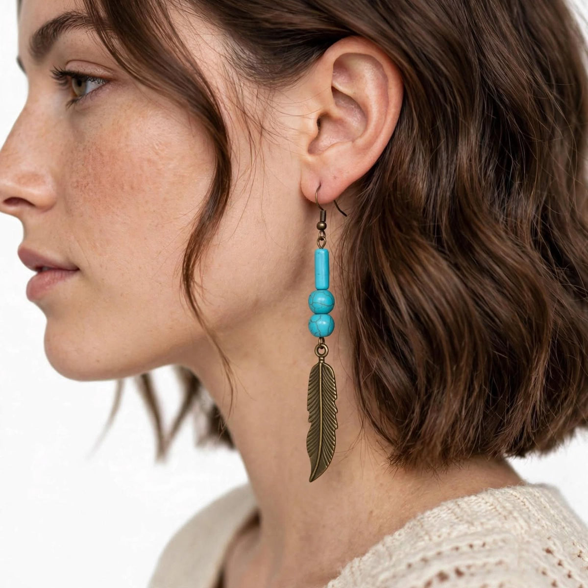 Harvest Souls Turquoise Feather Dangle Earrings
