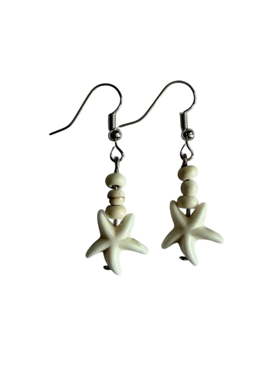 Handcrafted Cream White Minimalist Starfish Dangle Earrings