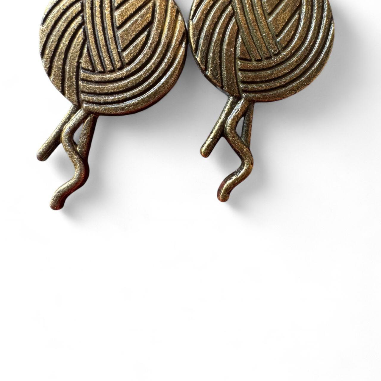 Handmade Yarn Ball Knitting Earrings – Turquoise Bead & Antique Bronze Charm
