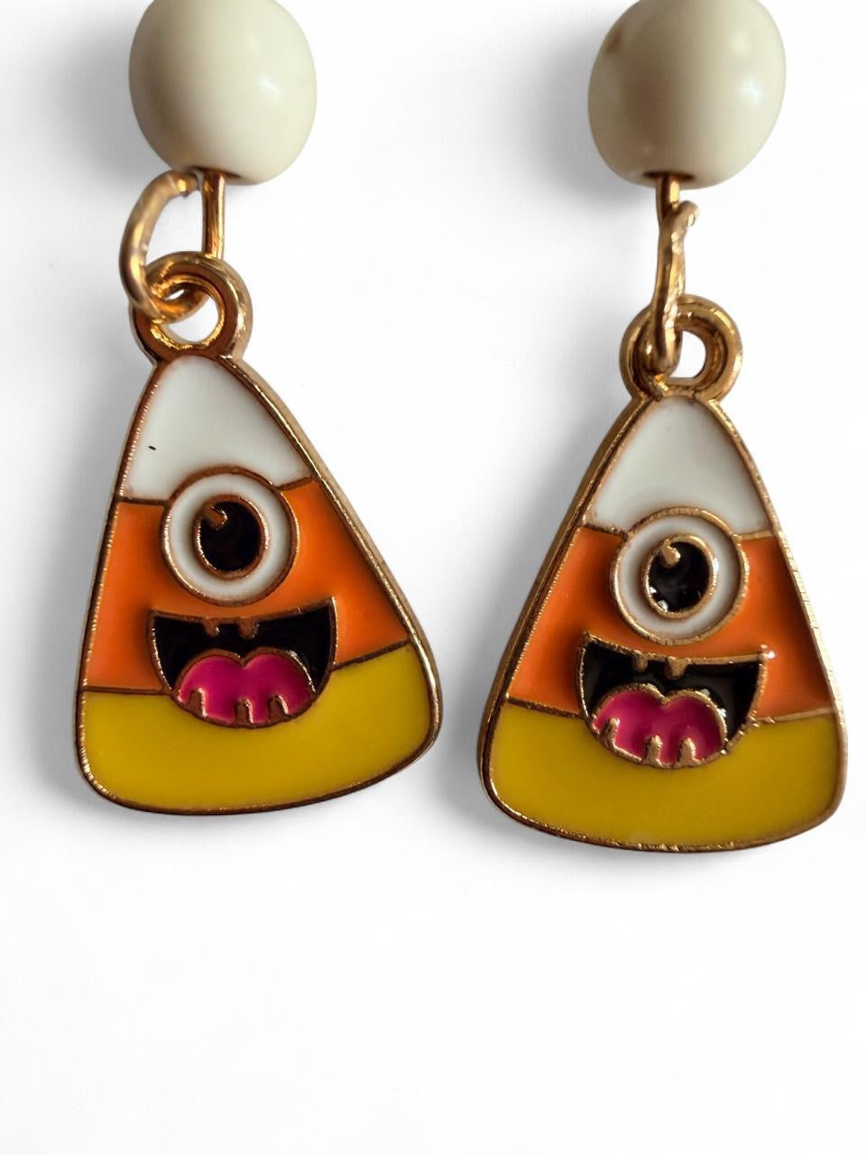 Boo-tiful Candy Corn Monster Earrings | Cute Halloween Candy Corn Dangle Earrings | Enamel Earrings | Boo-tiful Souls Collection