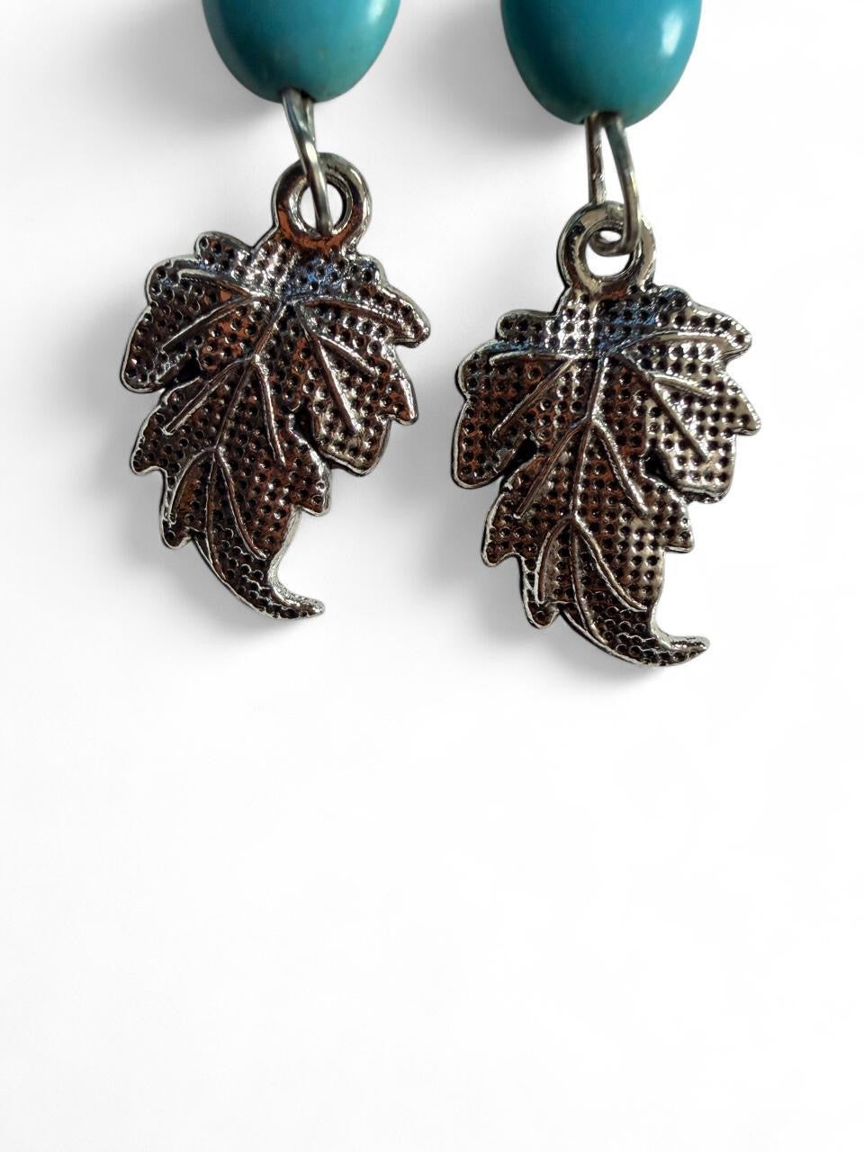 Handmade Turquoise Bead & Leaf Dangle Earrings