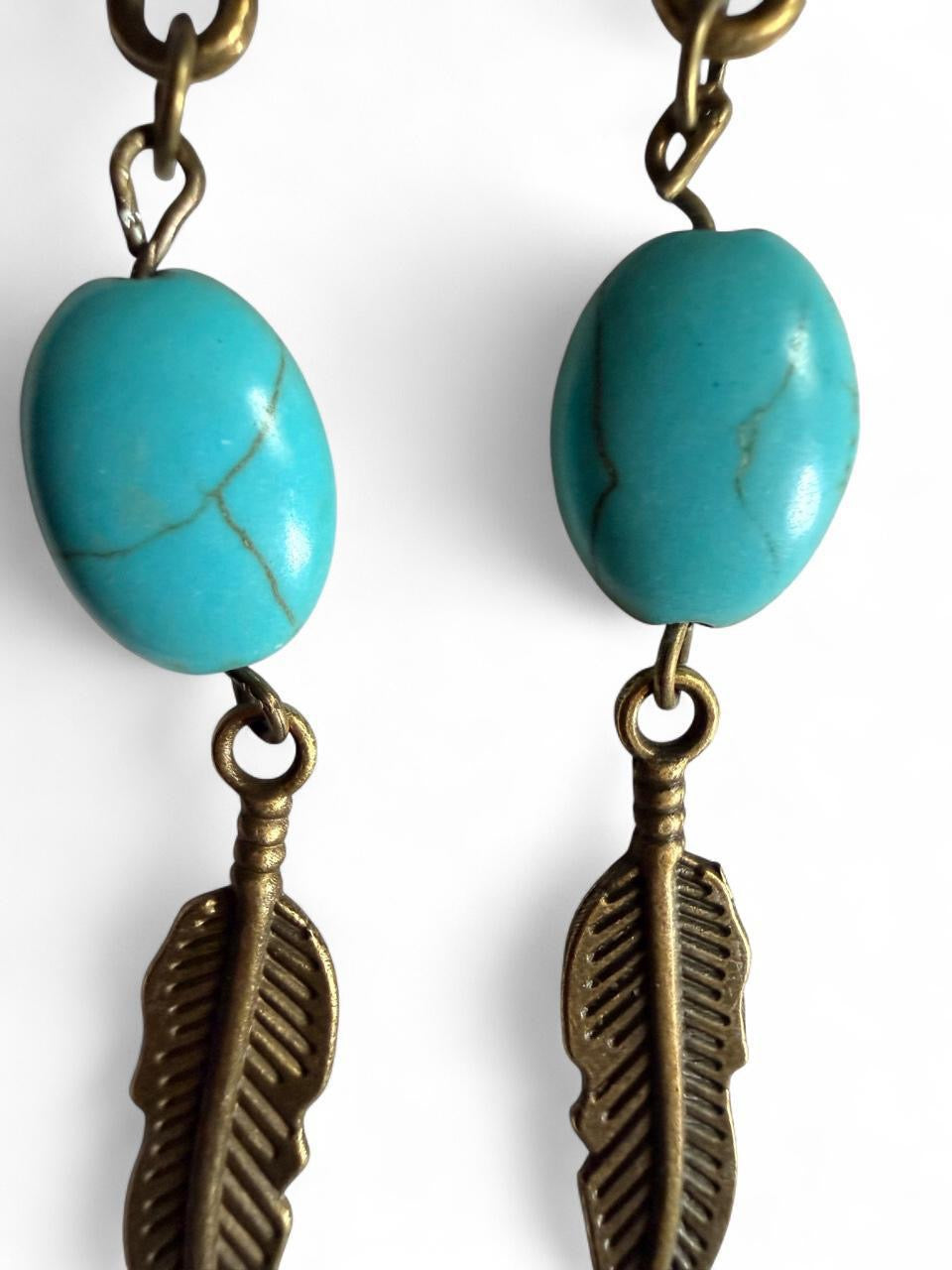 Desert Breeze Turquoise Feather Dangle Earrings – Boho Western Style