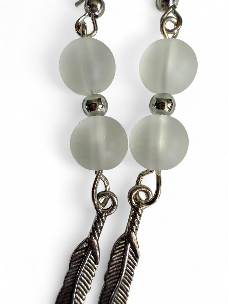 Harvest SOULS Frosted Moonstone Feather Dangle Earrings