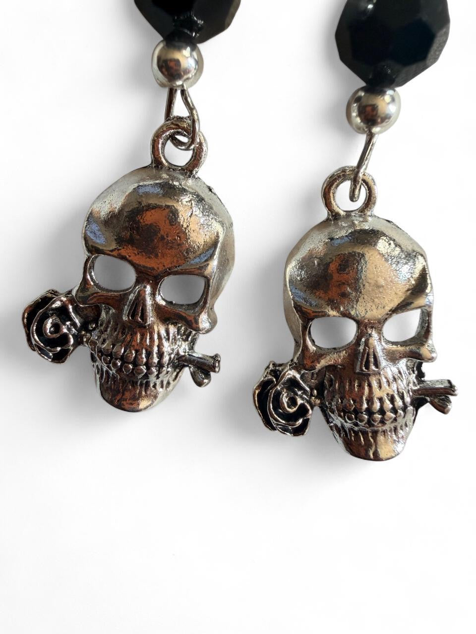 Rosebite Skull Dangle Earrings