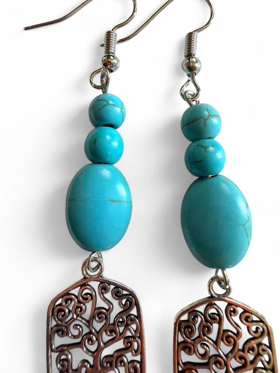 Handmade Turquoise Tree of Life Dangle Earrings – Boho Spiritual Beaded Earrings