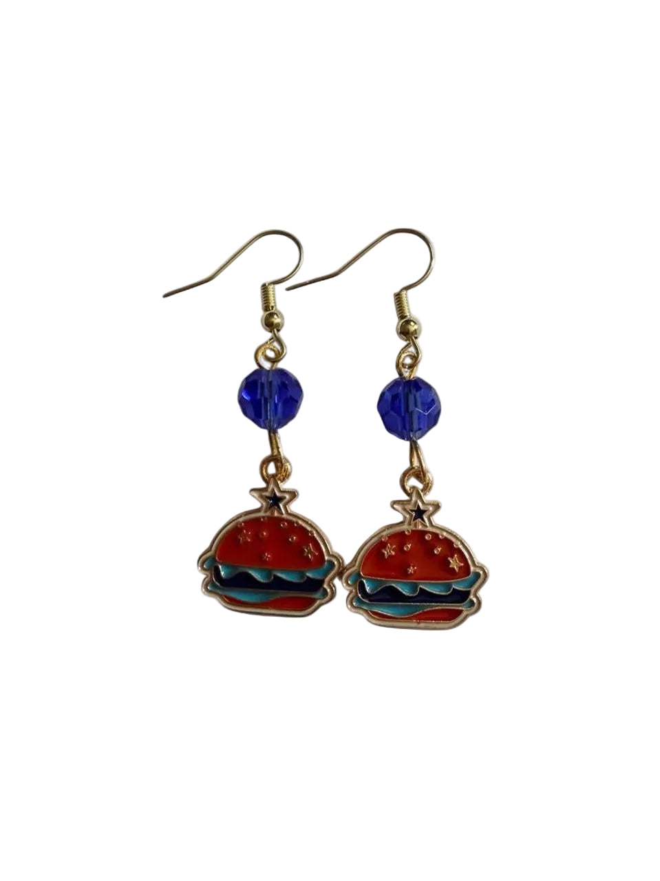 End of Summer Americana Hamburger Earrings - Patriotic Star Burger Dangle