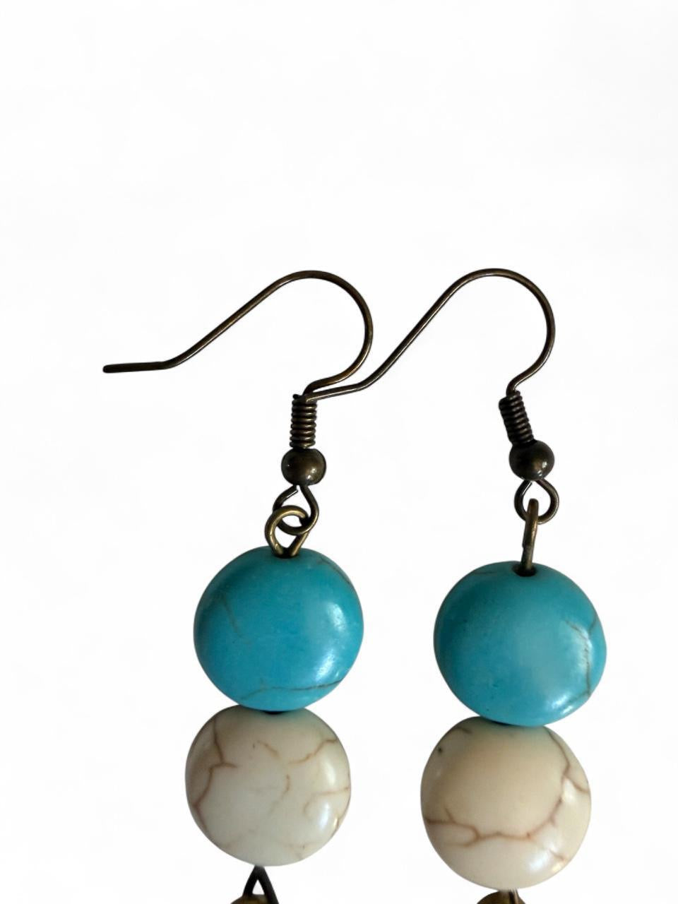Harvest Souls – Turquoise & Cream Trail Bead Earrings