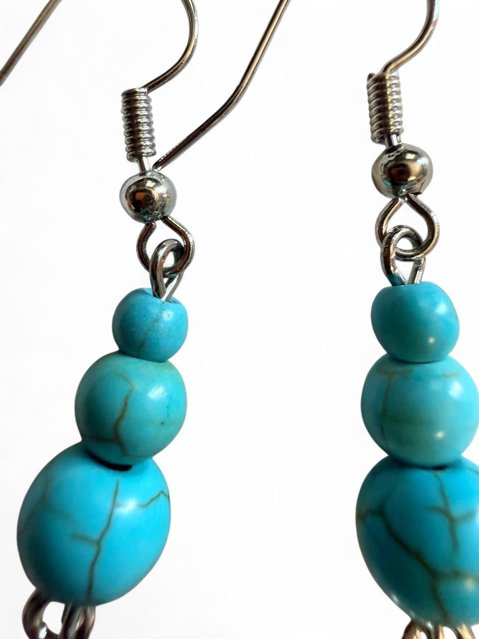 Handcrafted Turquoise Beaded Celestial Sun Dangle Earrings