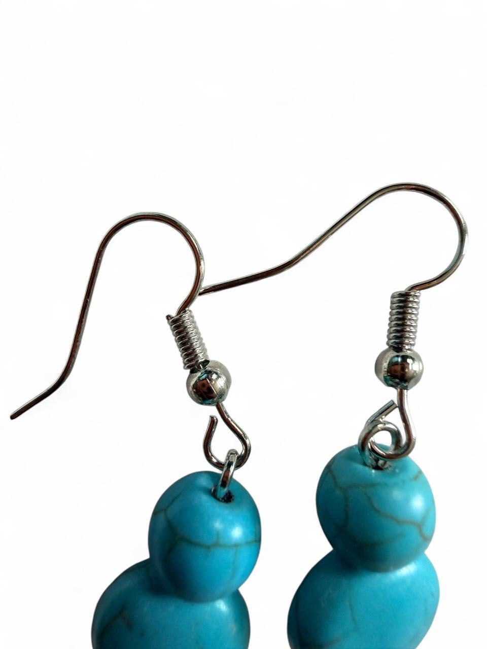Handmade Turquoise Style Bead Flower Drop Earrings in Antique Silver