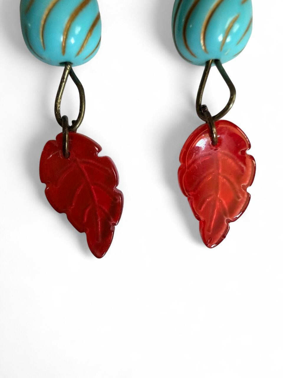 Harvest Souls – Turquoise Trail & Red Leaf Earrings