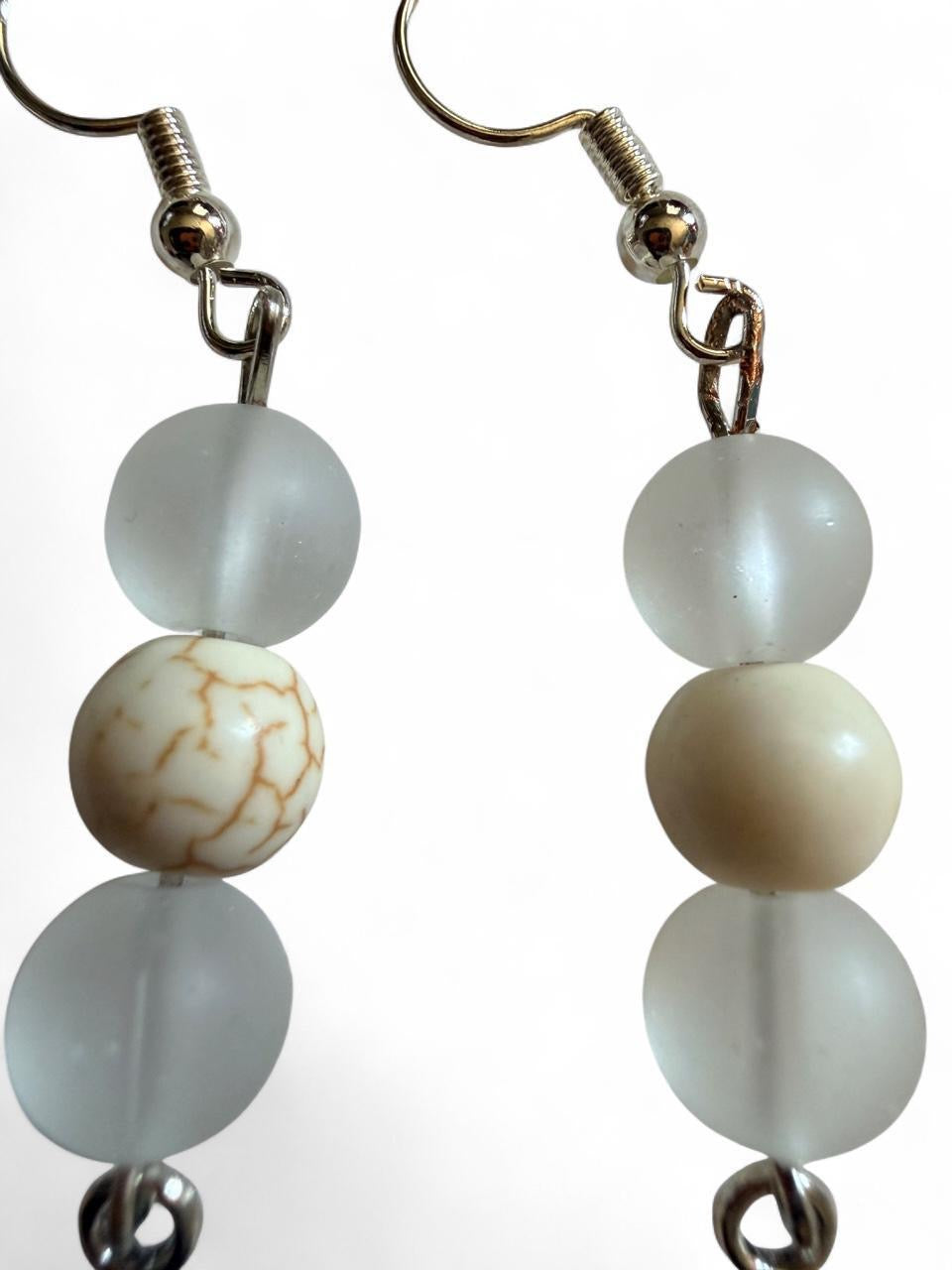 Handcrafted Frosted Sea Glass Style & Marbled Stone Starfish Dangle Earrings