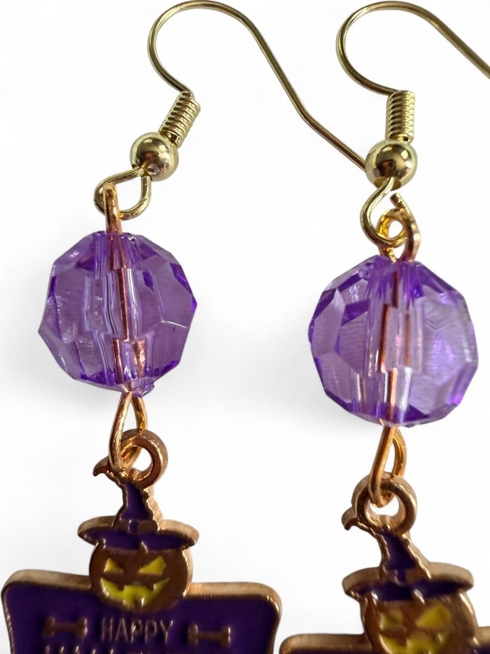 Boo-tiful Happy Halloween Sign Earrings | Purple Halloween Dangle Earrings | Trick or Treat Earrings | Boo-tiful Souls Collection