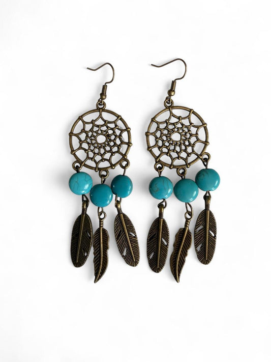Harvest SOULS Turquoise Dreamcatcher Feather Earrings