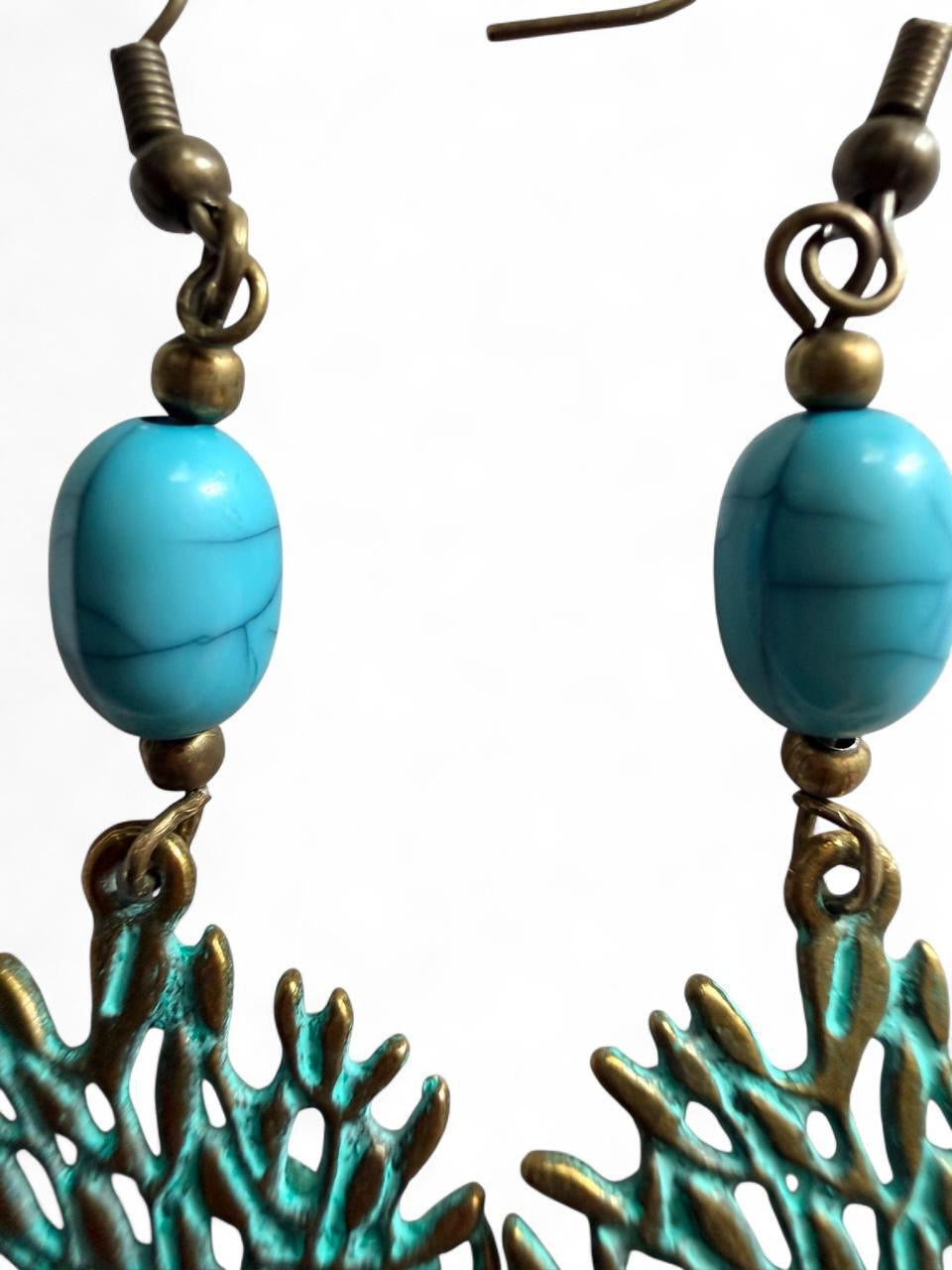 Tree of Life Turquoise Earrings | Verdigris Bronze Boho Jewelry
