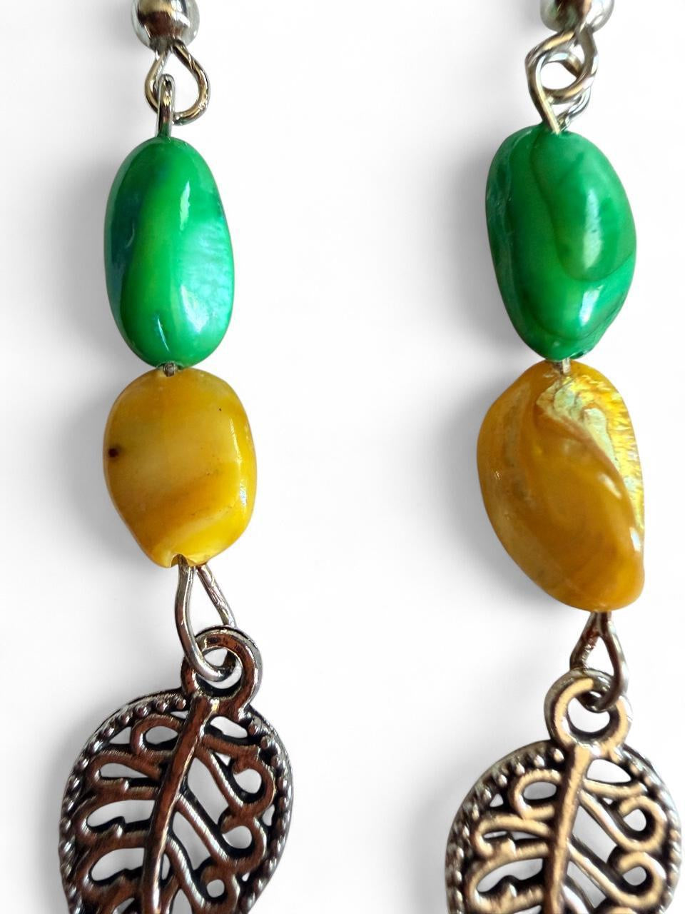 Harvest Leaf Dangle Earrings | Green & Gold Fall Leaf Earrings | The Harvest Souls Collection