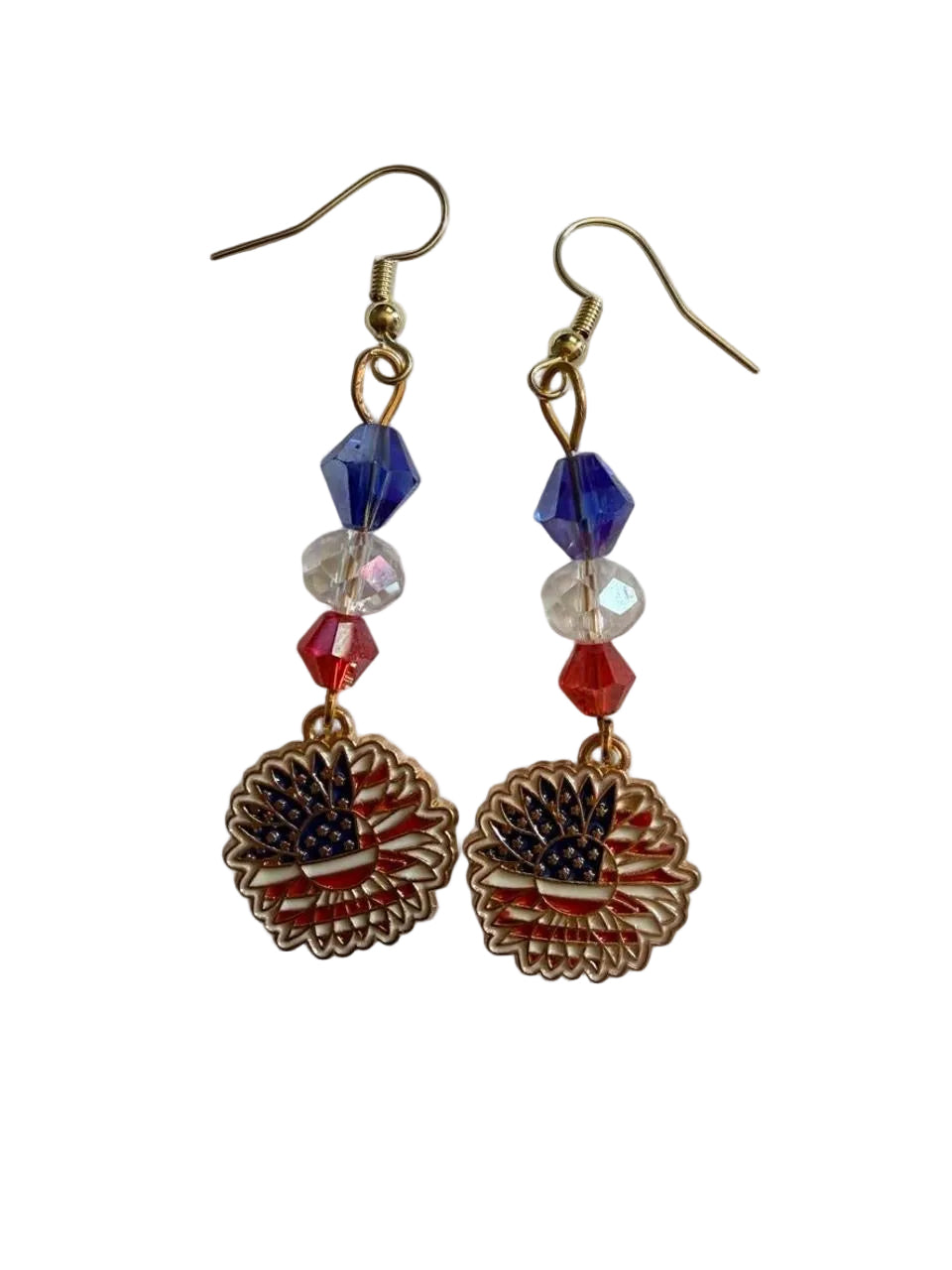 End of Summer Americana Sunflower Earrings - American Flag Flower Dangle